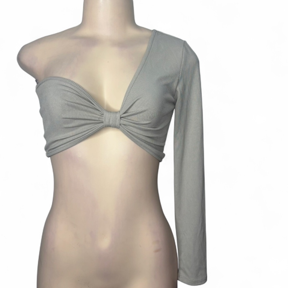 Light Gray One Shoulder Ribbed Crop Top
